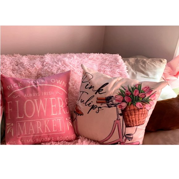 Floral Decorative Throw Pillow Covers Pink Accent Cases Cottage Spring Decor 18" - Picture 5 of 9